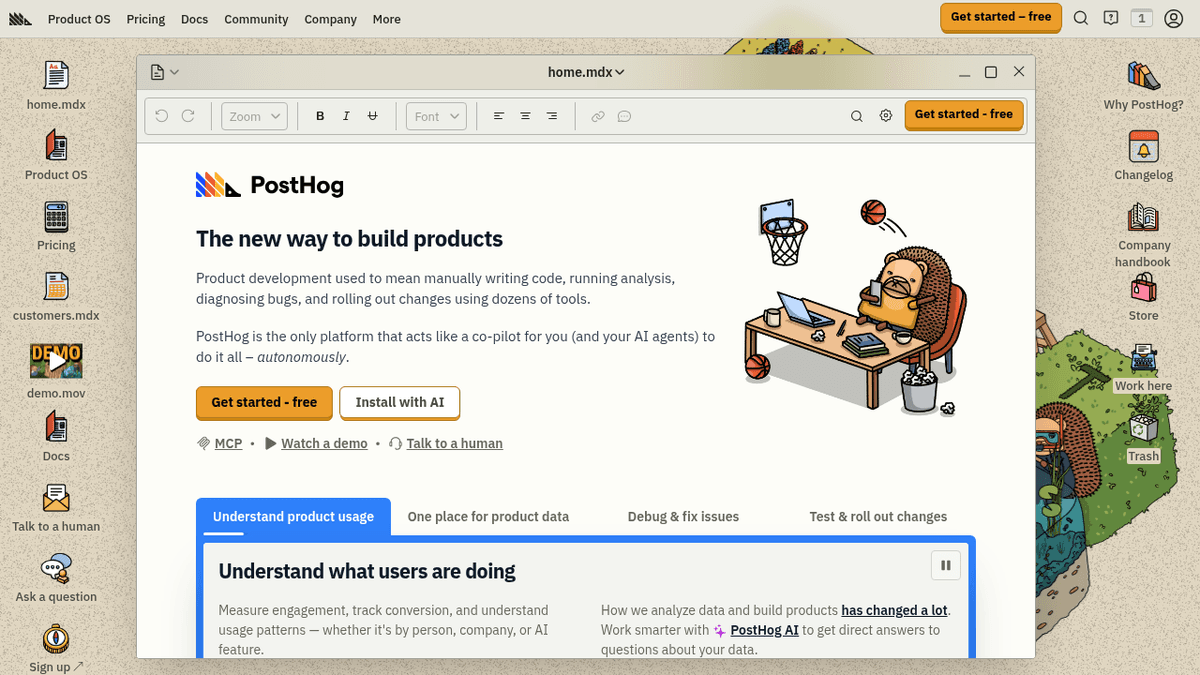 Screenshot of https://posthog.com